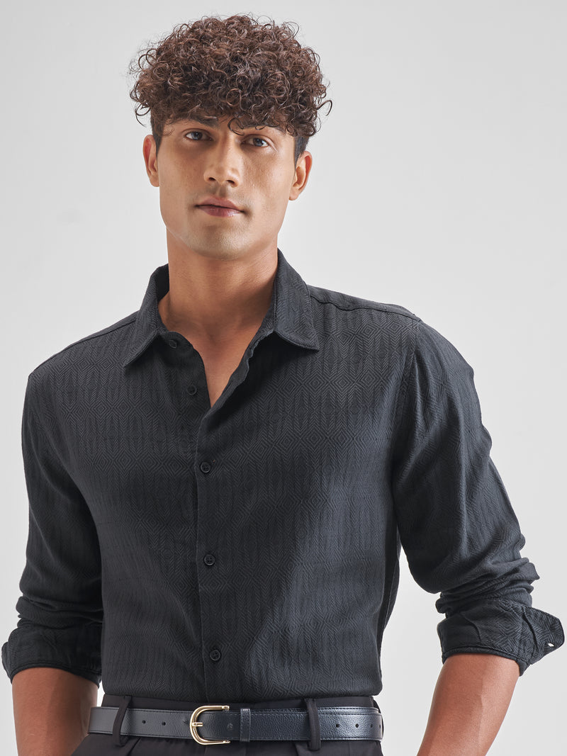 Highlander Men Black Printed Relaxed Fit Casual Shirt - Black - Image 1