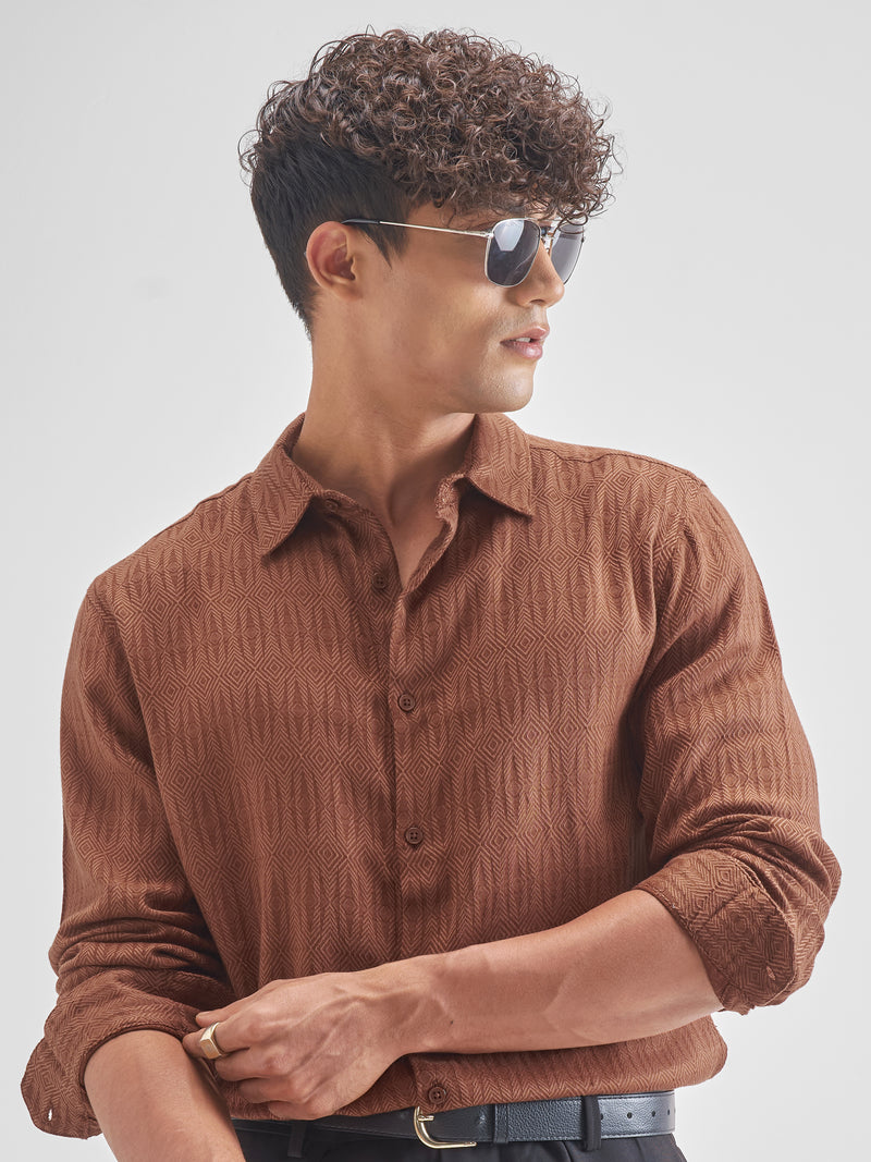 Highlander Men Rust Printed Relaxed Fit Casual Shirt - Rust - Image 1