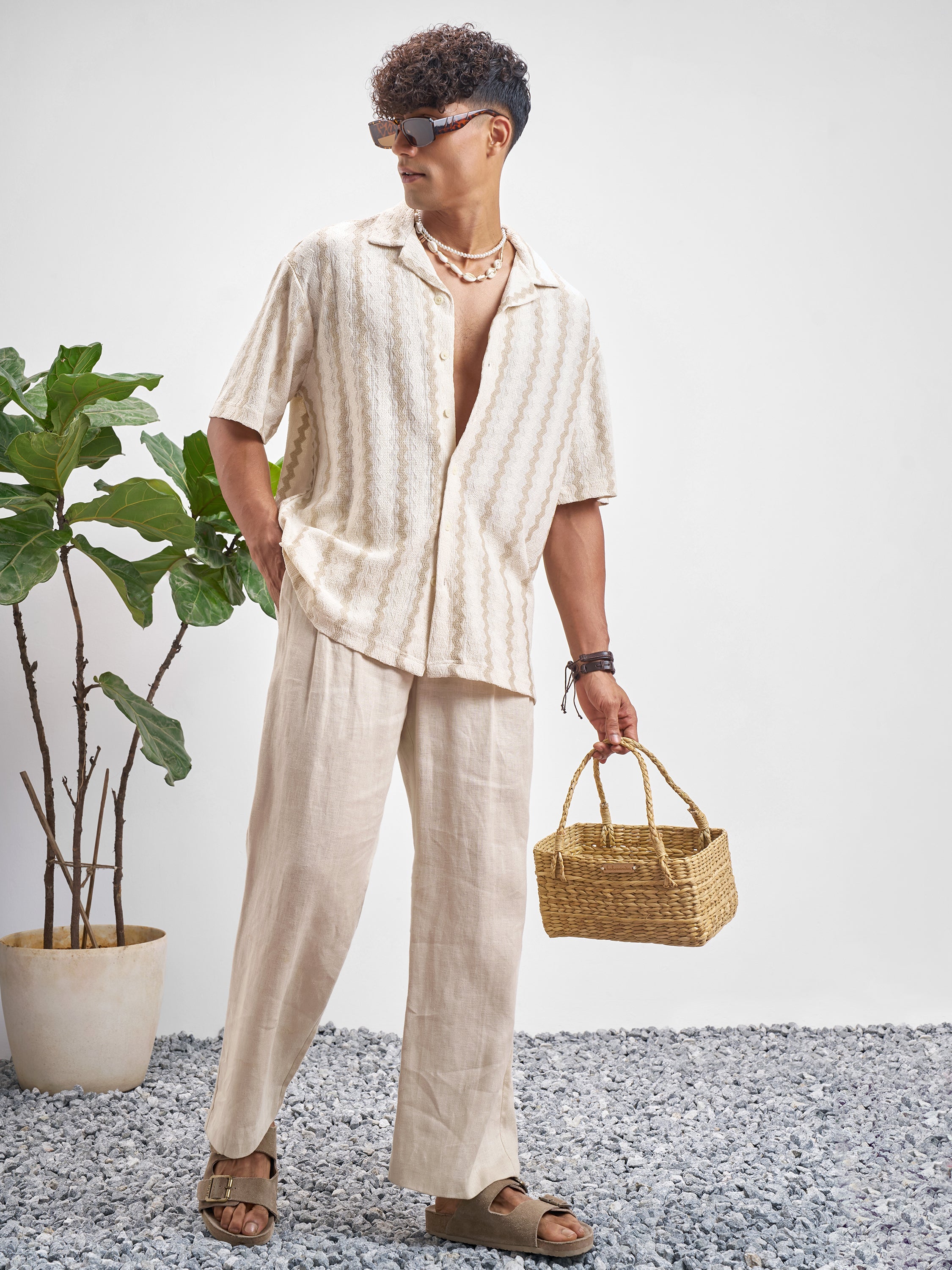 Highlander Men Cream Self Design Relaxed Fit Casual Shirt - Cream - Image 2