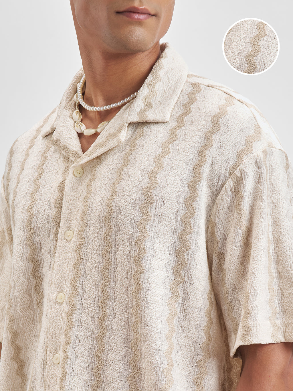 Highlander Men Cream Self Design Relaxed Fit Casual Shirt - Cream - Image 5