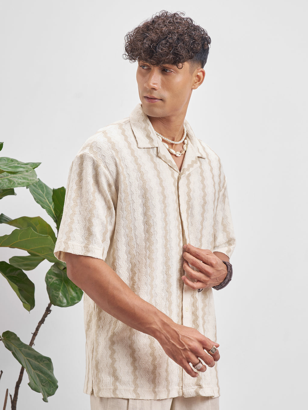 Highlander Men Cream Self Design Relaxed Fit Casual Shirt - Cream - Image 6