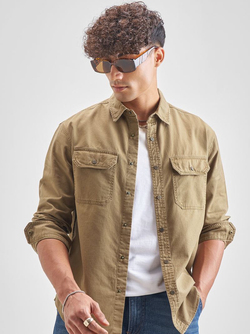 Highlander Men Brown Solid Relaxed Fit Casual Shirt - Brown - Image 1