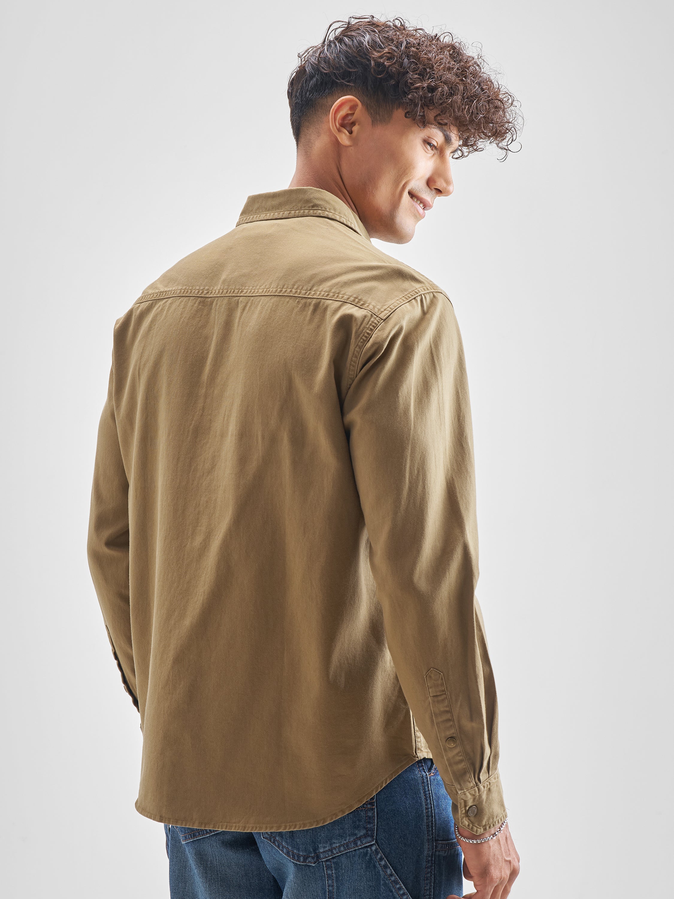 Highlander Men Brown Solid Relaxed Fit Casual Shirt - Brown - Image 3