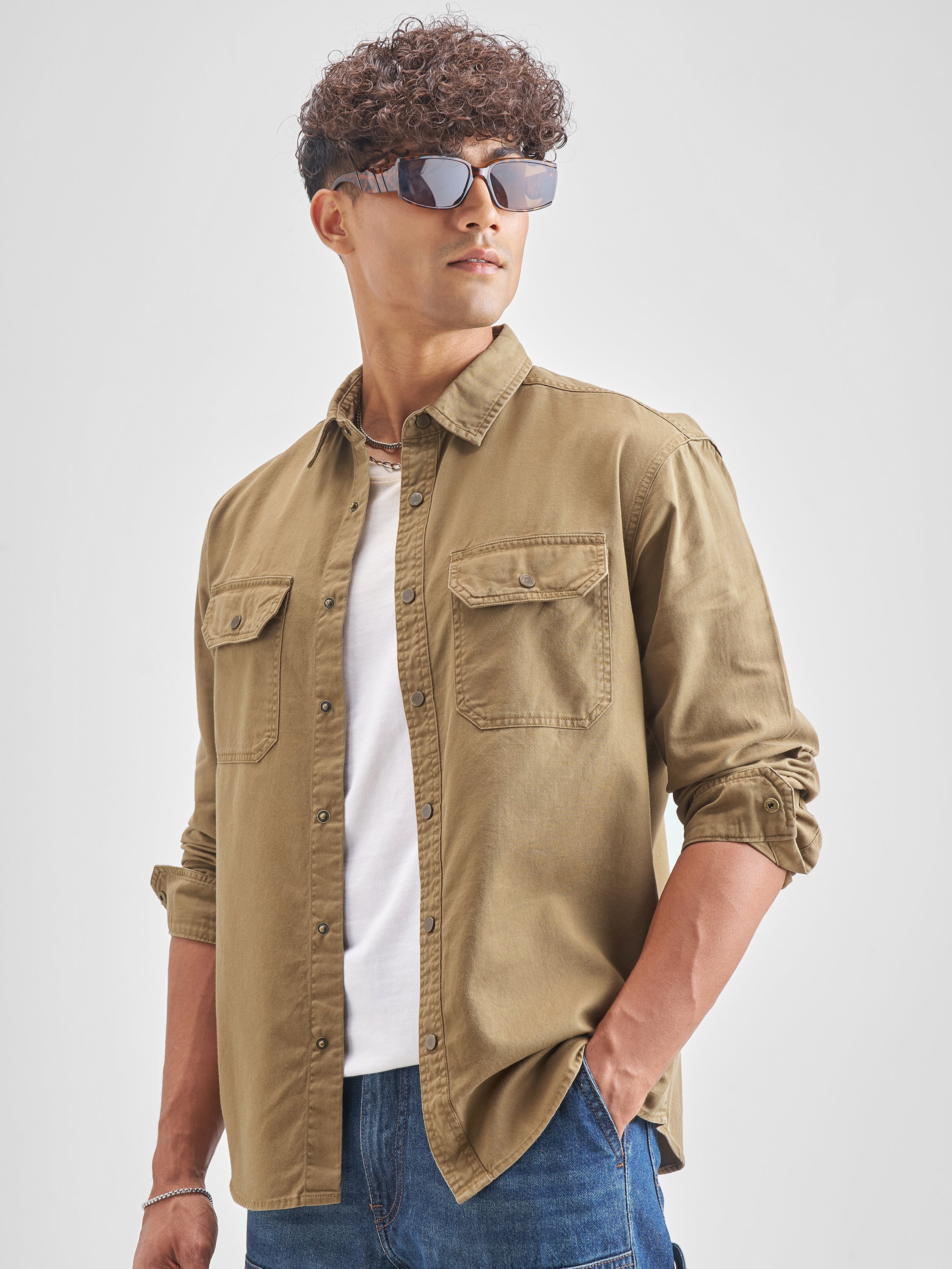 Highlander Men Brown Solid Relaxed Fit Casual Shirt - Brown - Image 4