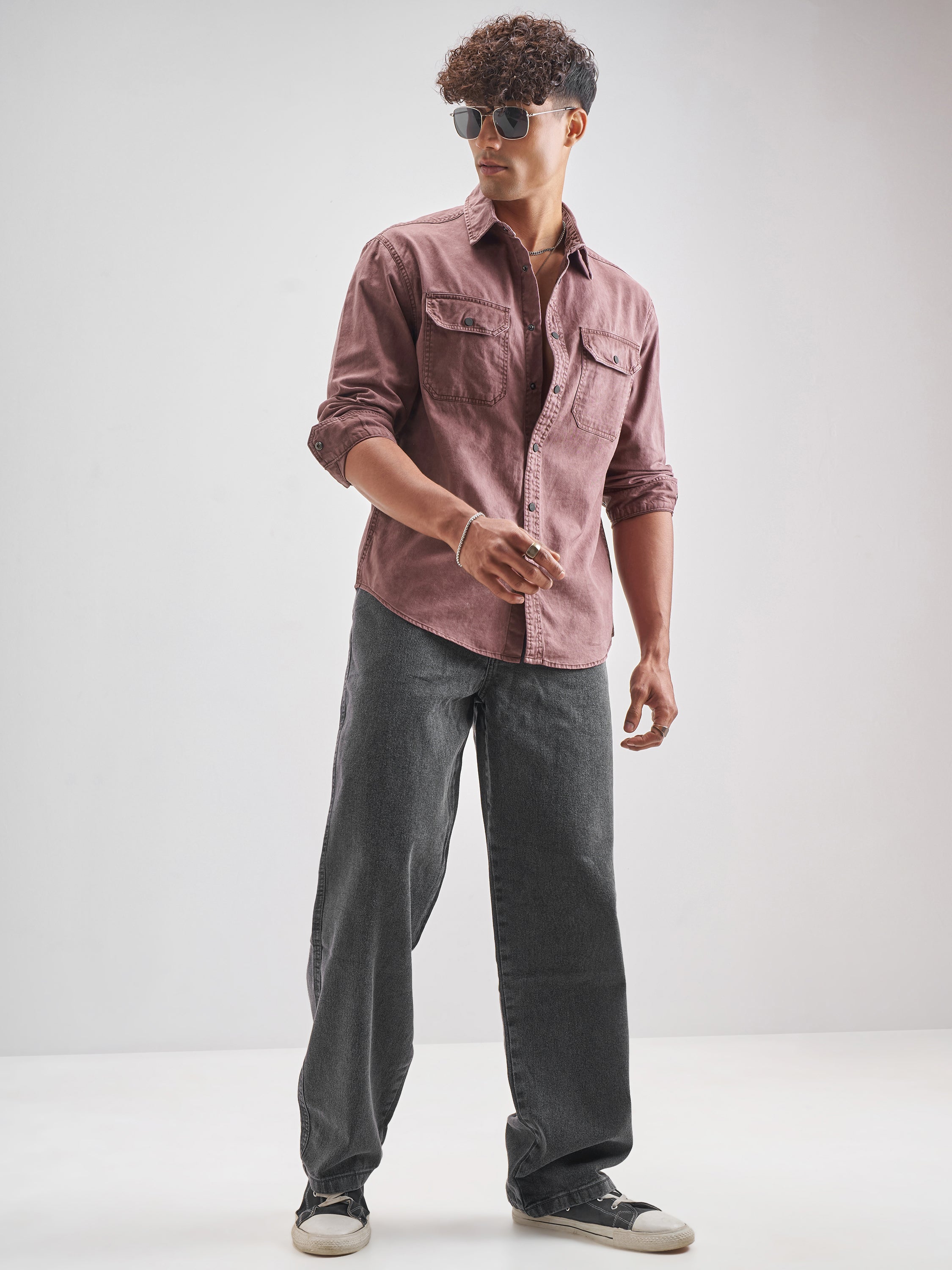 Highlander Men Burgundy Solid Relaxed Fit Casual Shirt - Burgundy - Image 2