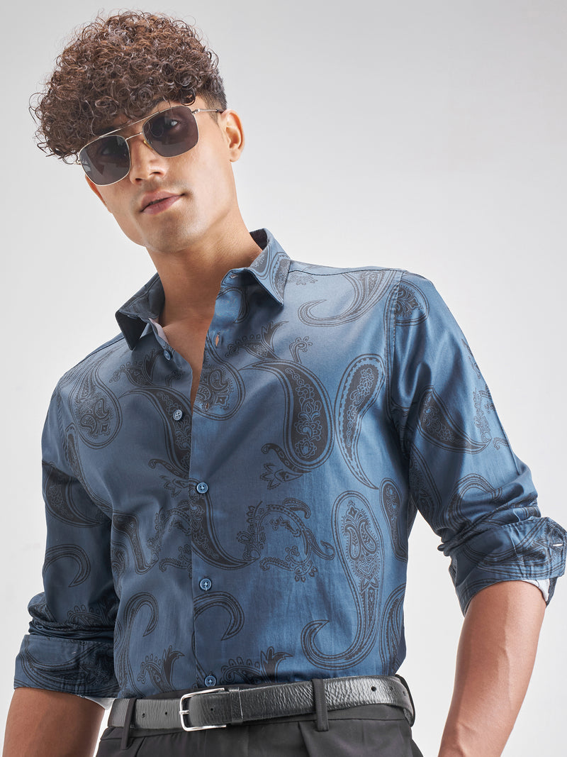 Highlander Men Blue Blue Printed Slim Fit Casual Shirt - Blue - Image 1