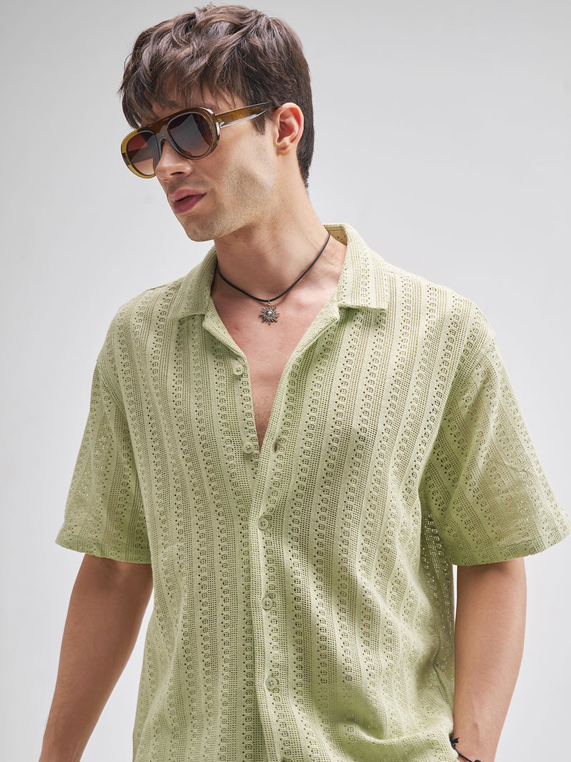 Highlander Men Green Self Design Relaxed Fit Casual Shirt - Green - Image 1