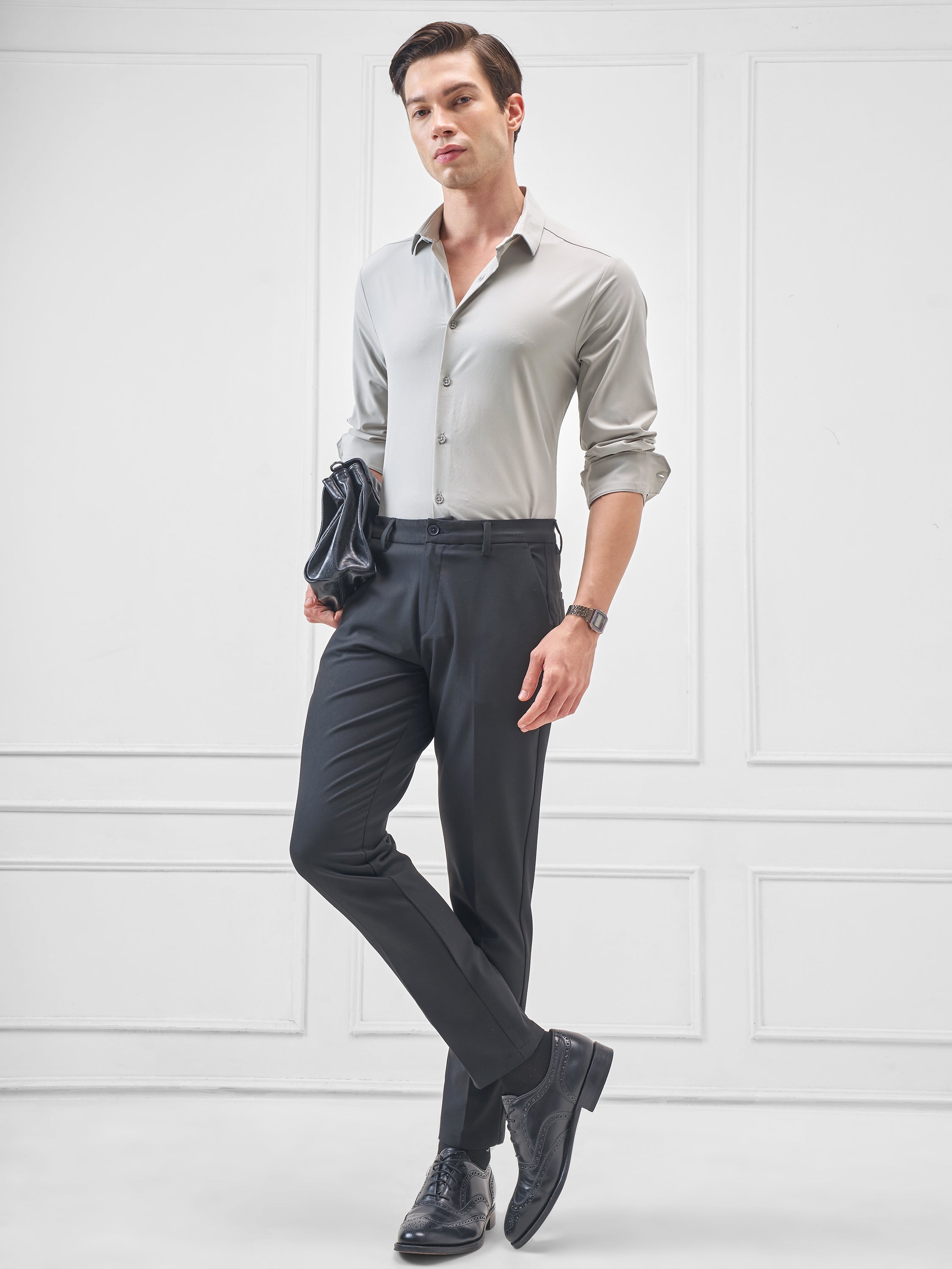 Highlander Men Grey Solid Slim Fit Casual Shirt - Grey - Image 2