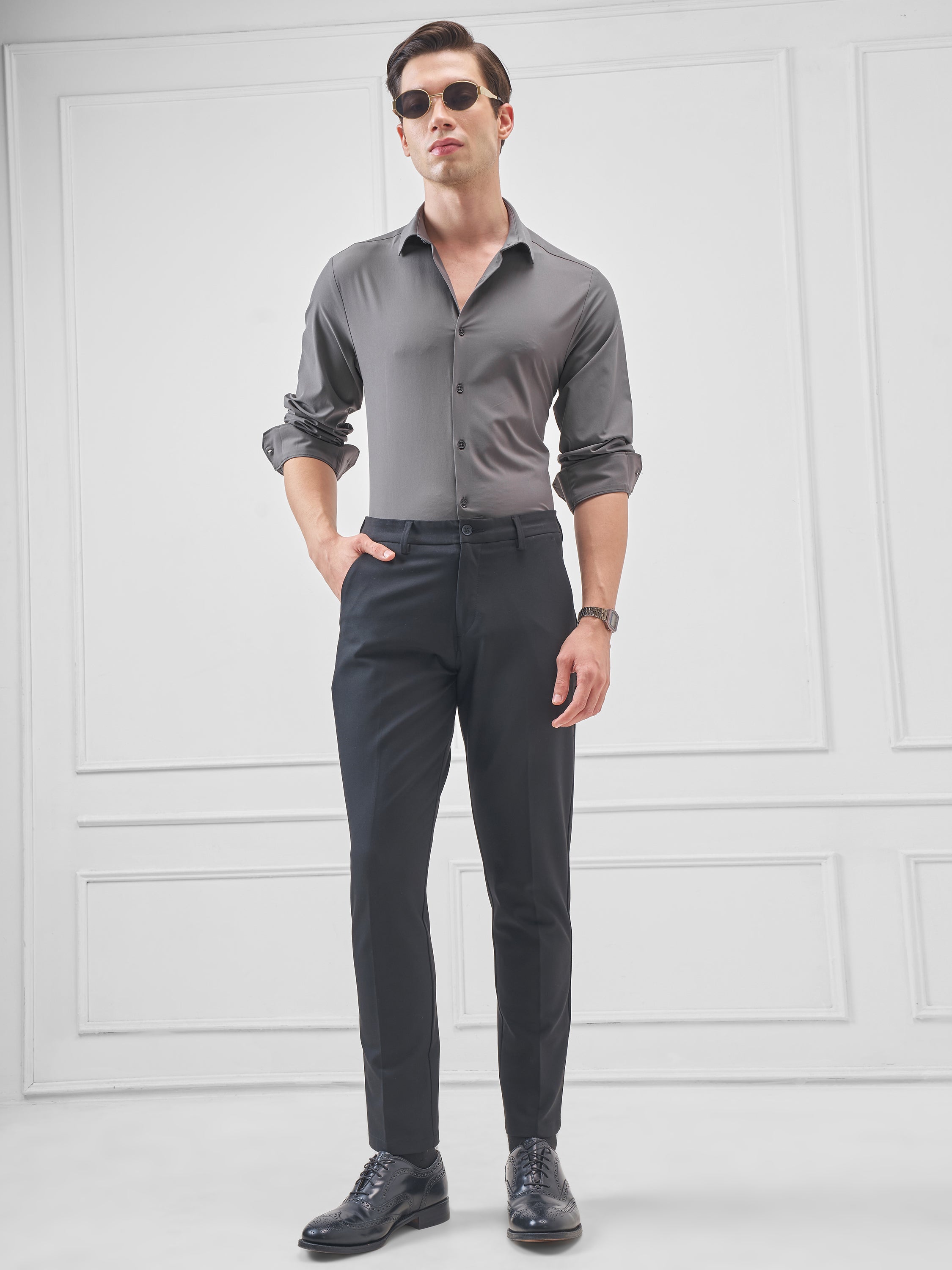 Highlander Men Charcoal Solid Slim Fit Casual Shirt - Charcoal - Image 2