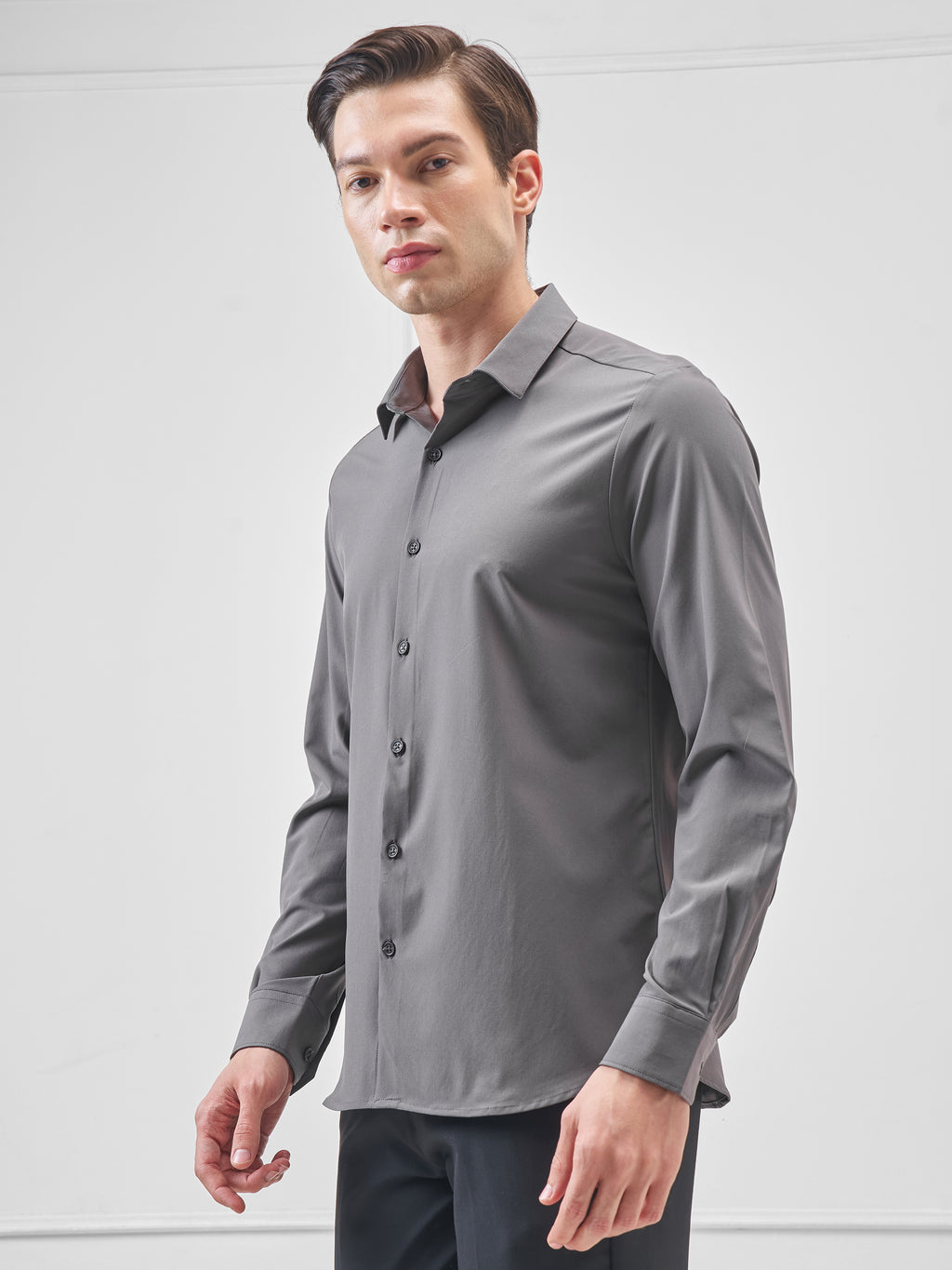 Highlander Men Charcoal Solid Slim Fit Casual Shirt - Charcoal - Image 4