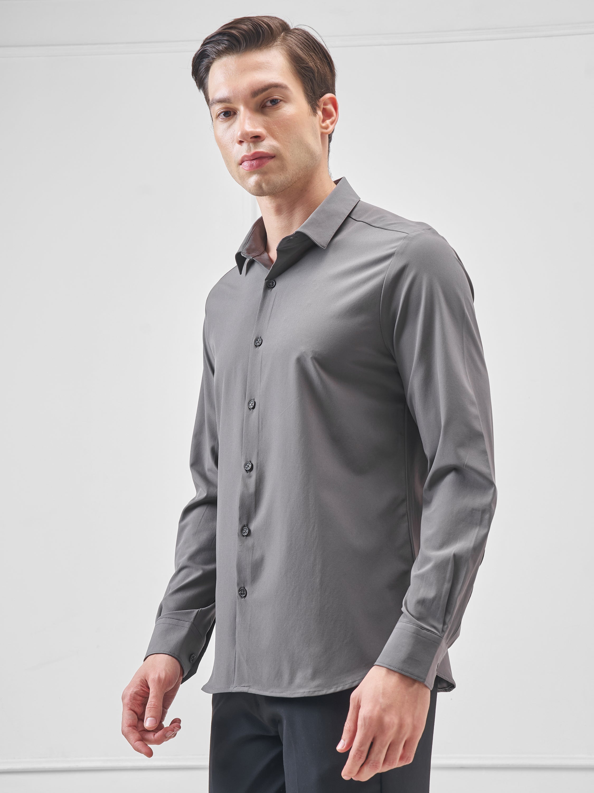 Highlander Men Charcoal Solid Slim Fit Casual Shirt - Charcoal - Image 4