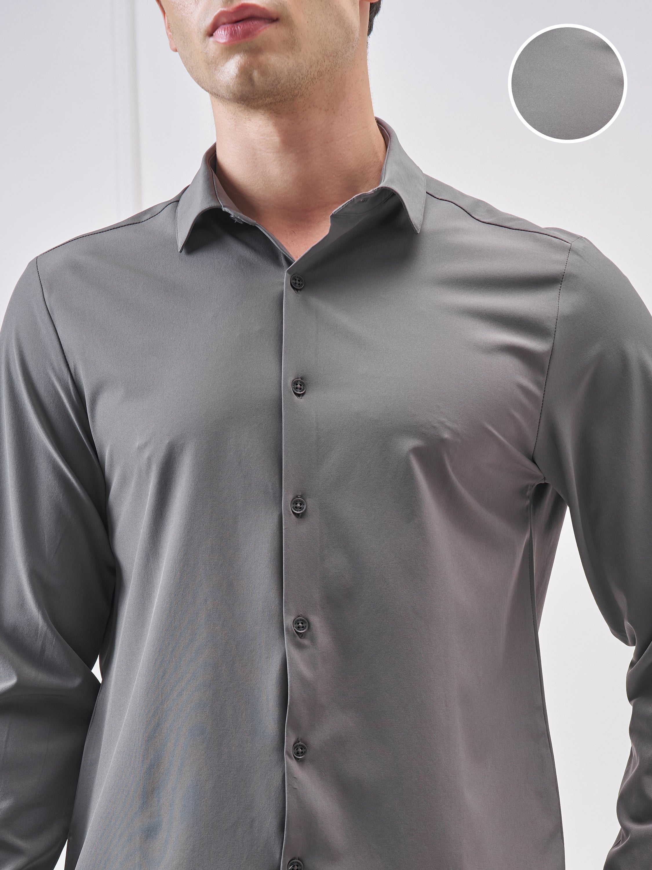 Highlander Men Charcoal Solid Slim Fit Casual Shirt - Charcoal - Image 5