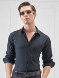 Highlander Men Navy Blue Solid Slim Fit Casual Shirt - Navy Blue - Image 1