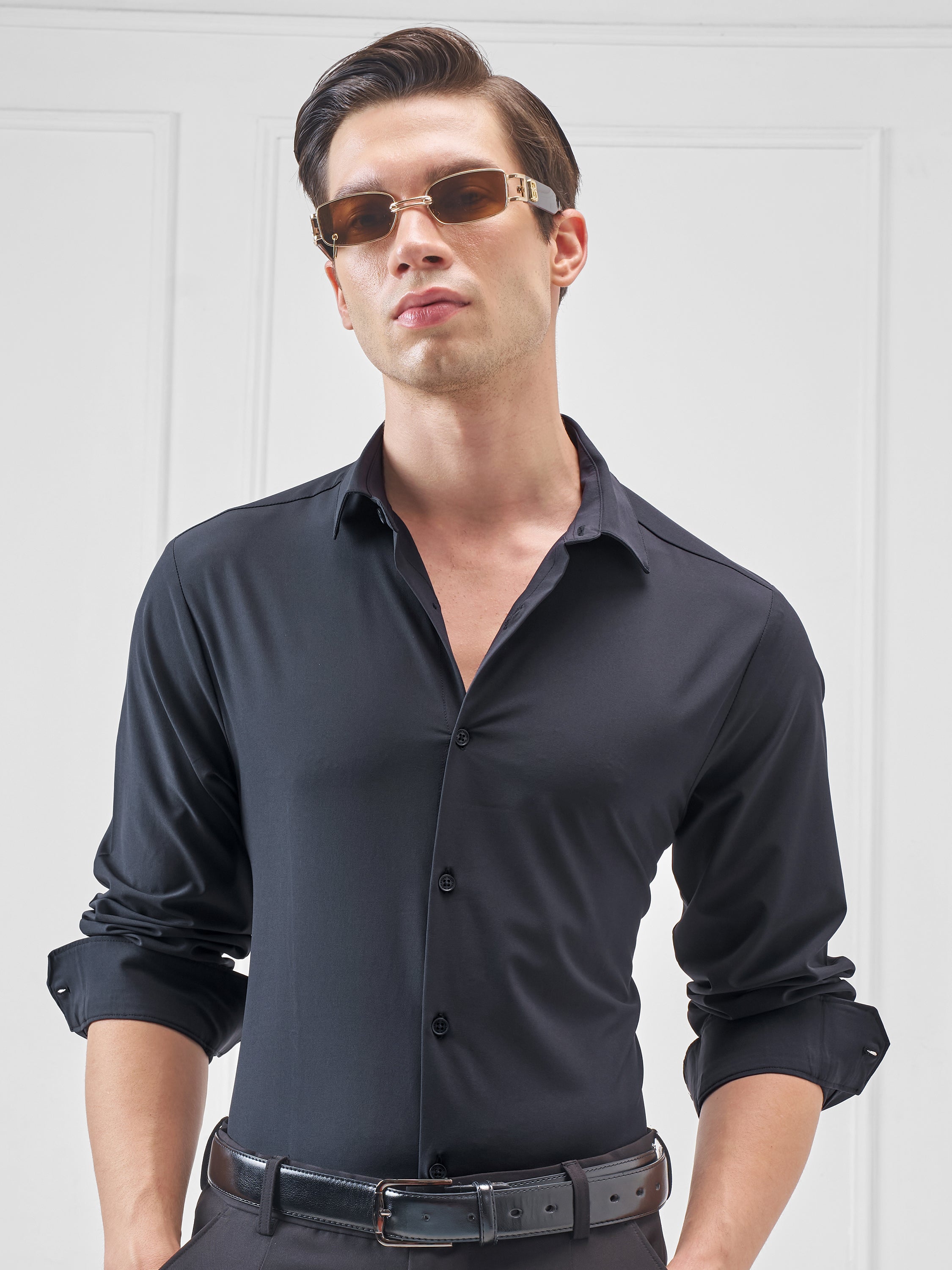 Highlander Men Navy Blue Solid Slim Fit Casual Shirt - Navy Blue - Image 1