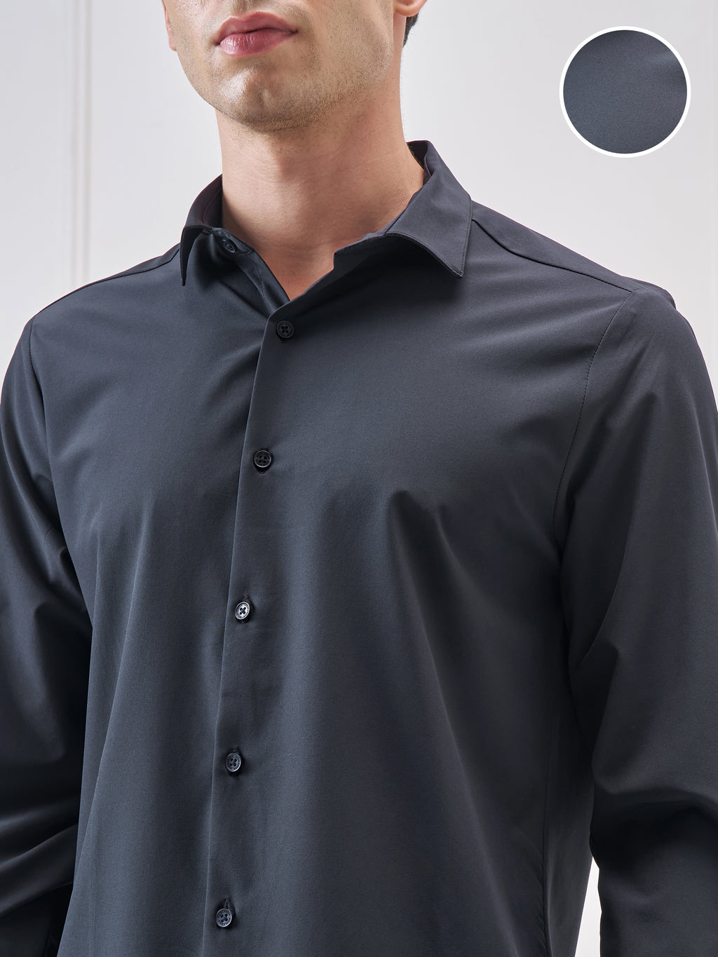 Highlander Men Navy Blue Solid Slim Fit Casual Shirt - Navy Blue - Image 5