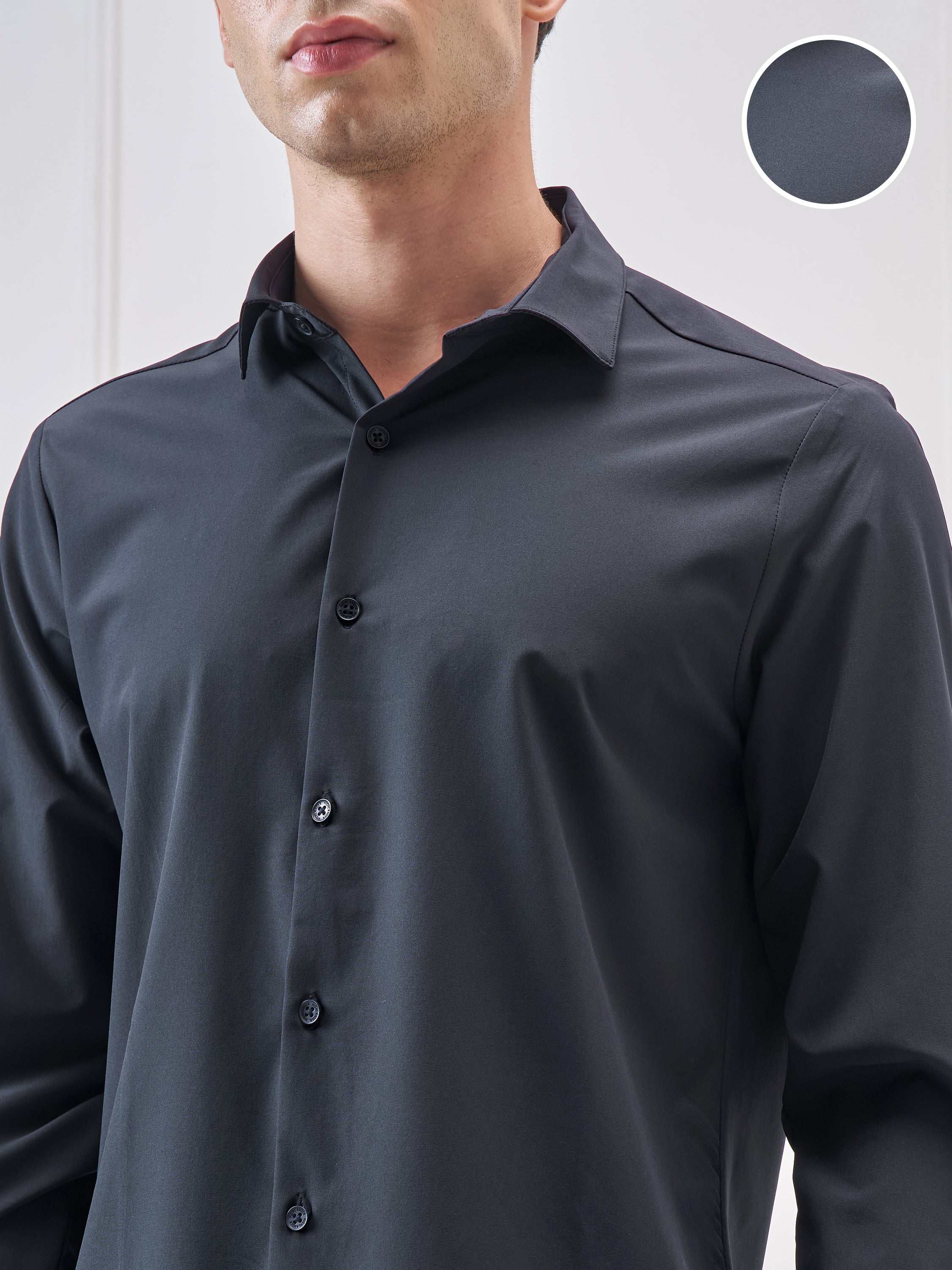 Highlander Men Navy Blue Solid Slim Fit Casual Shirt - Navy Blue - Image 5