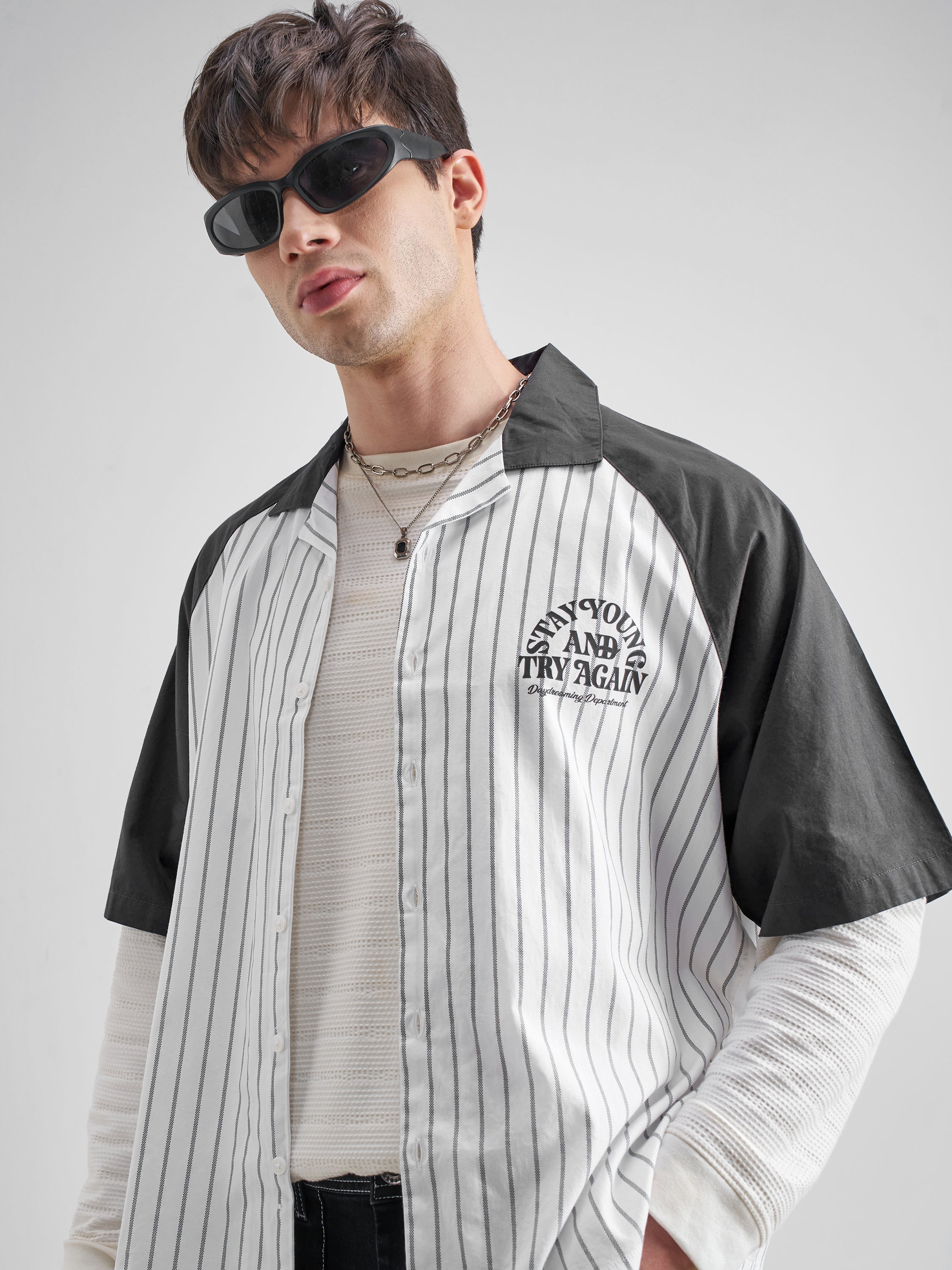 Highlander Men White Striped Boxy Fit Casual Shirt - White - Image 1