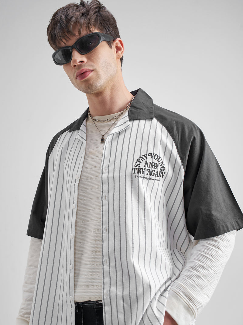 Highlander Men White Striped Boxy Fit Casual Shirt - White - Image 1