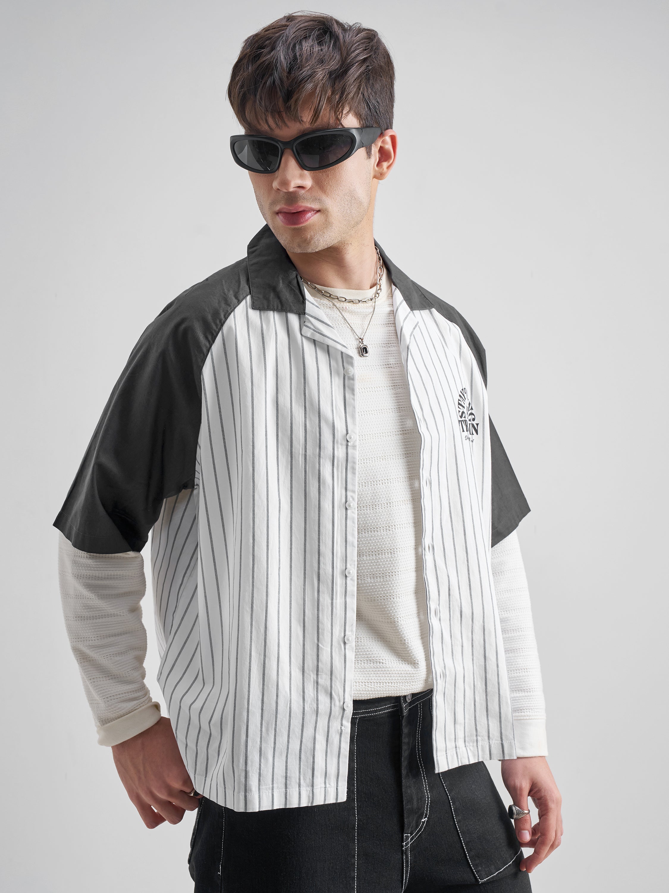 Highlander Men White Striped Boxy Fit Casual Shirt - White - Image 6