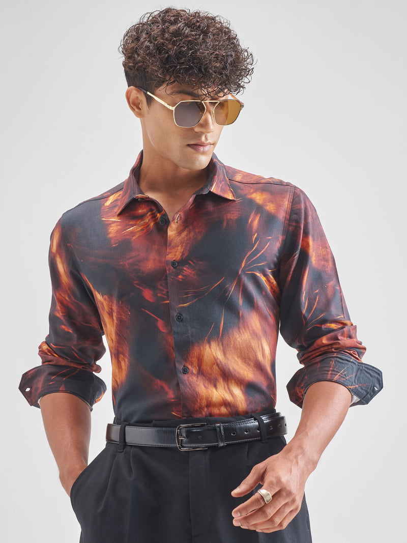 Highlander Men Rust Printed Relaxed Fit Casual Shirt - Rust - Image 1