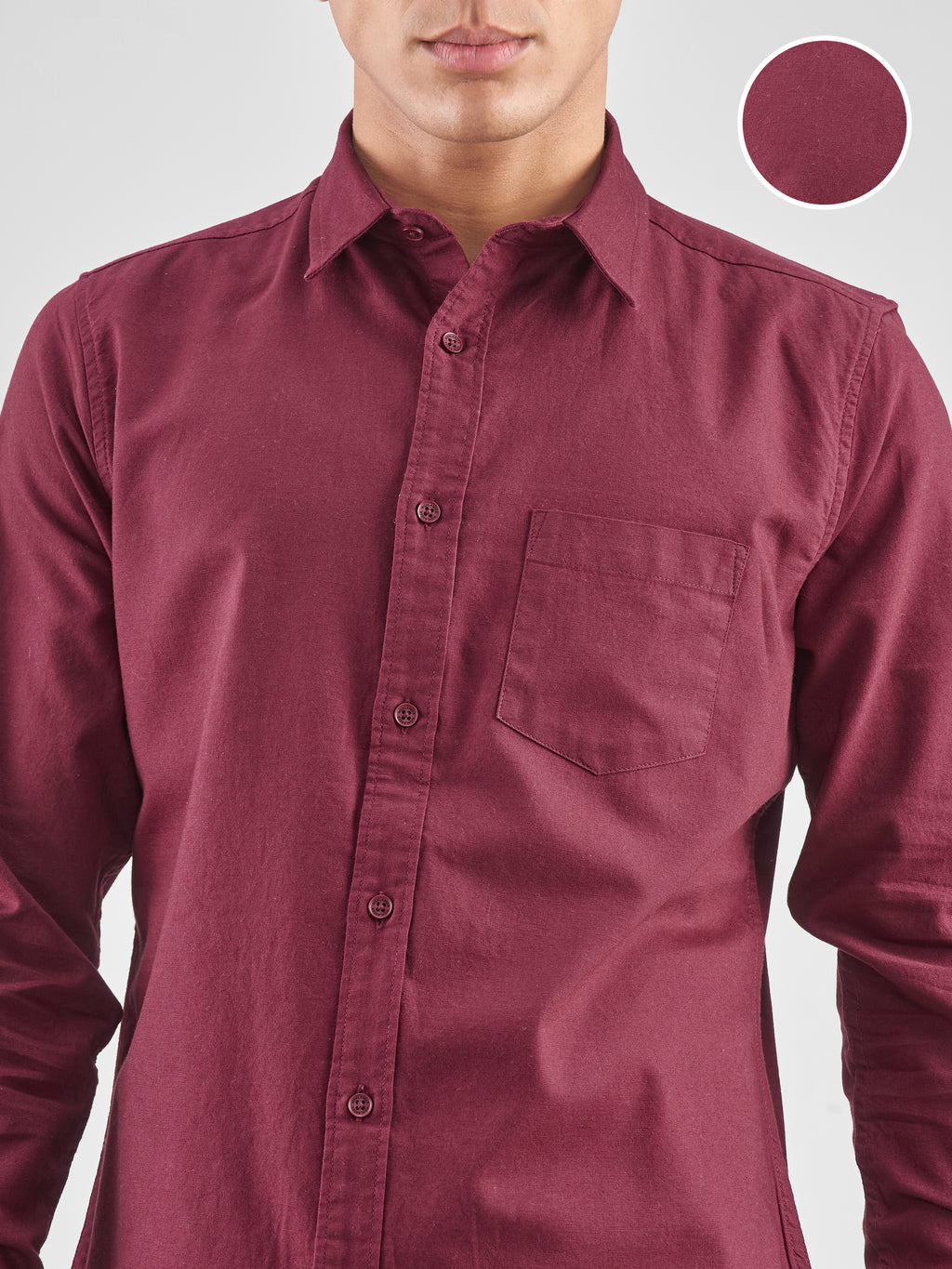 Highlander Men Burgundy Solid Slim Fit Casual Shirt - Burgundy - Image 5
