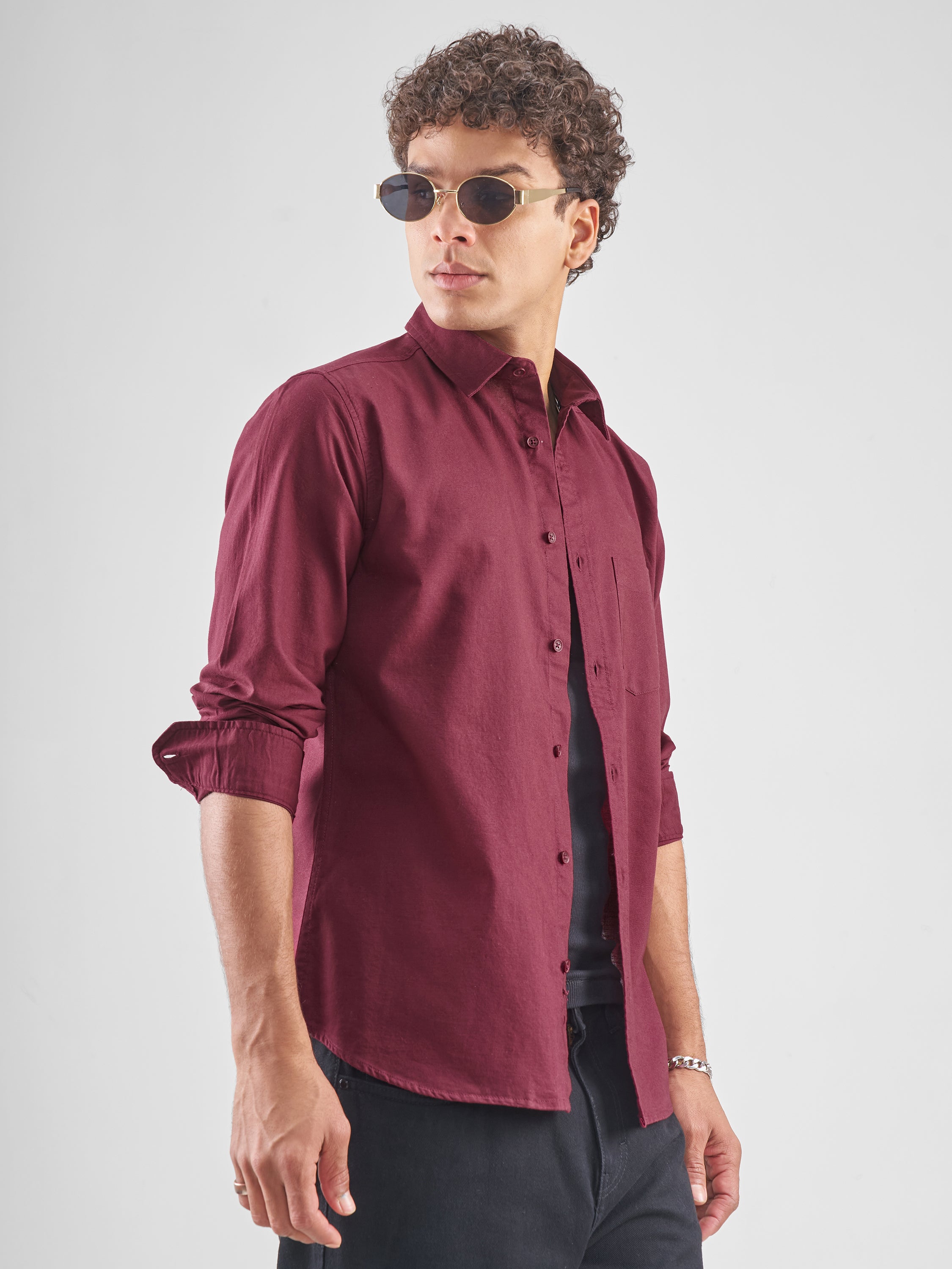 Highlander Men Burgundy Solid Slim Fit Casual Shirt - Burgundy - Image 6