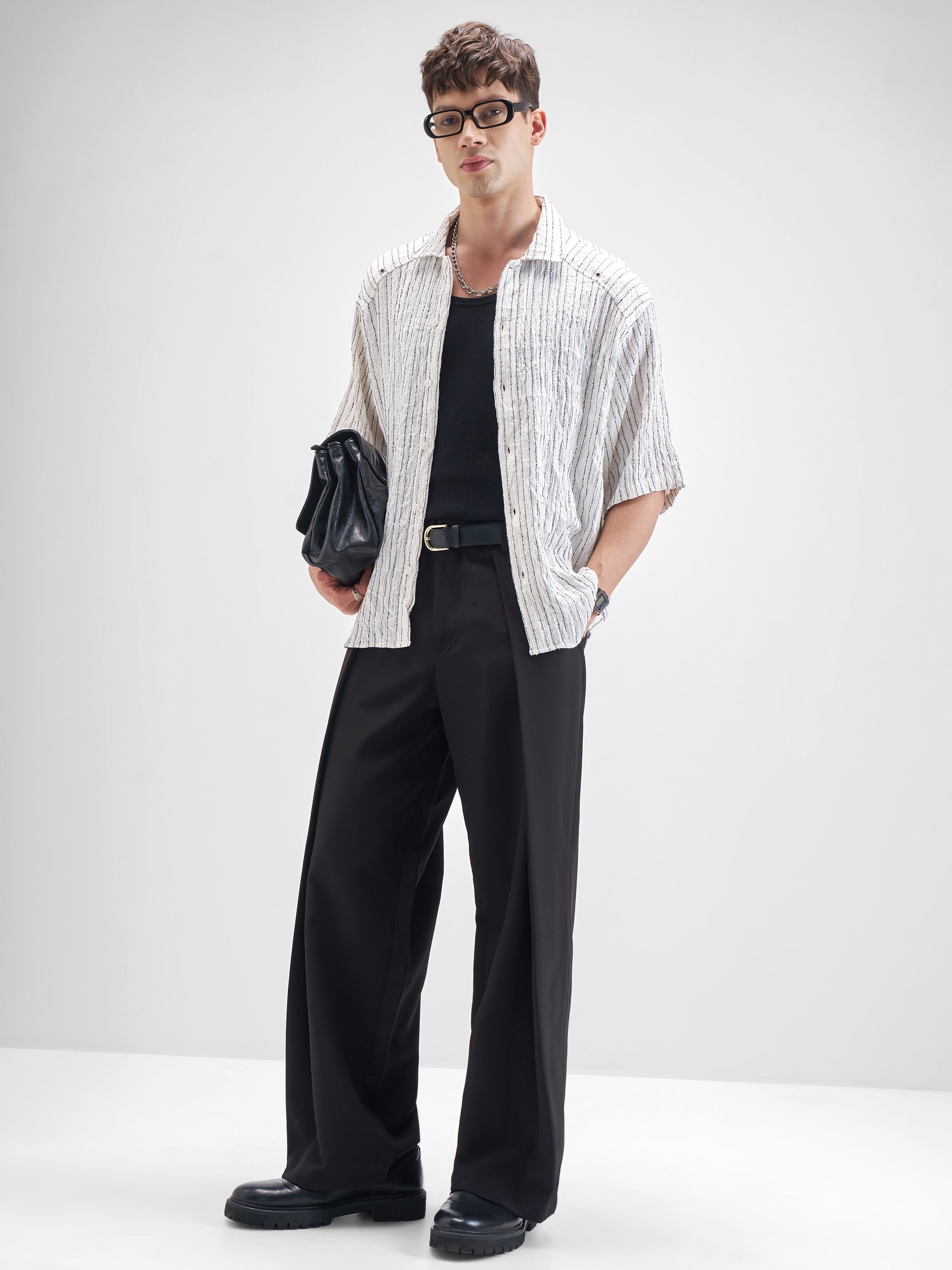 Highlander Men White Striped Boxy Fit Casual Shirt - White - Image 2