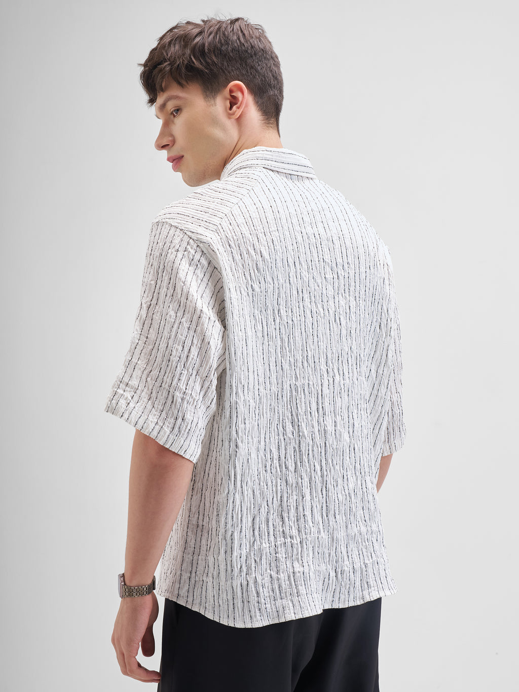 Highlander Men White Striped Boxy Fit Casual Shirt - White - Image 3