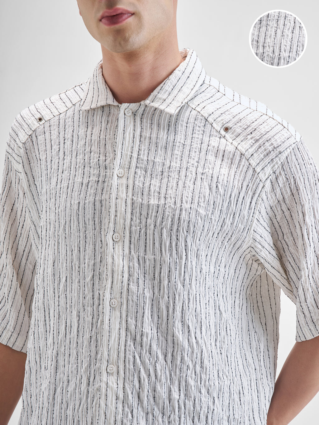 Highlander Men White Striped Boxy Fit Casual Shirt - White - Image 5