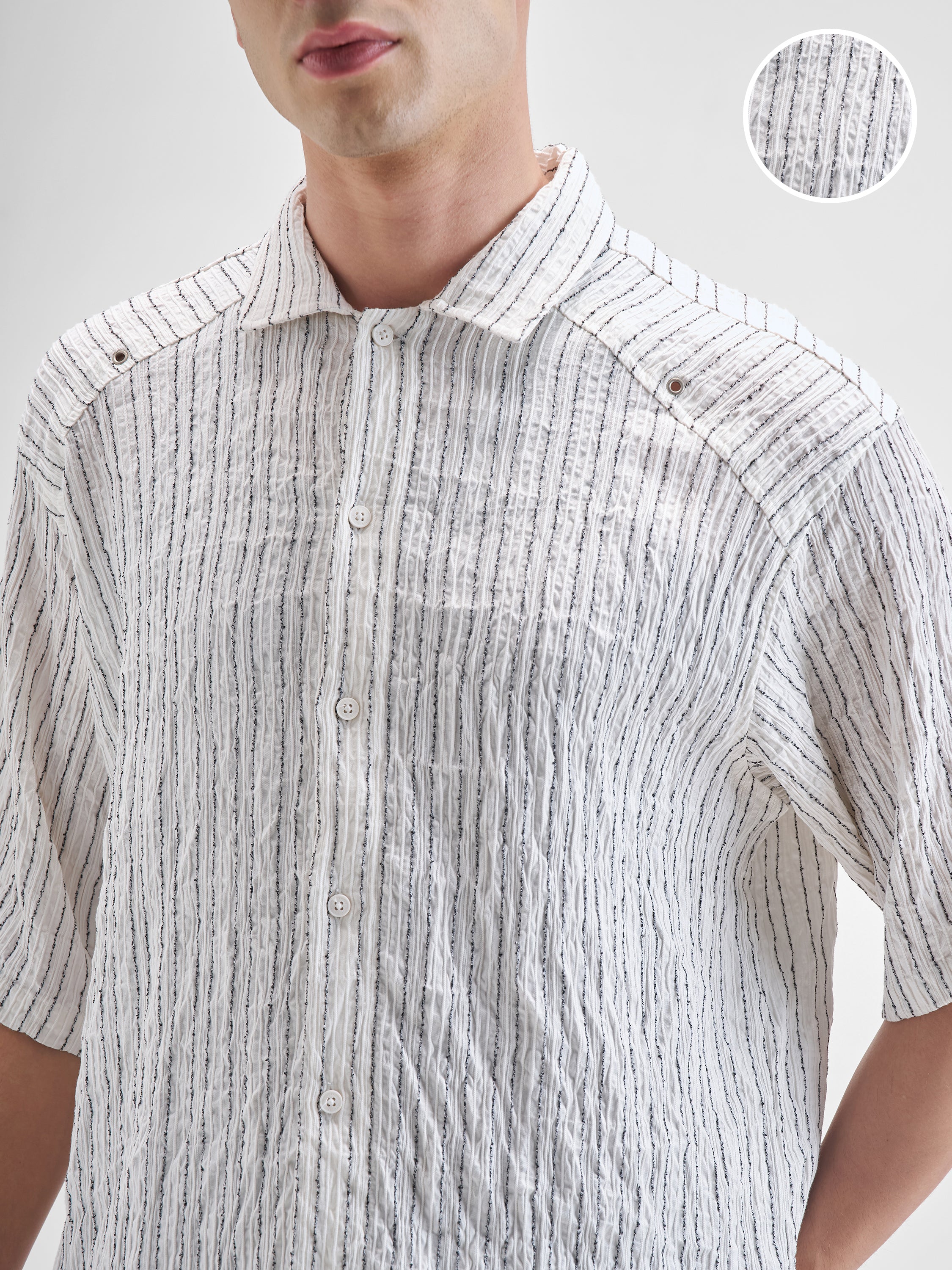 Highlander Men White Striped Boxy Fit Casual Shirt - White - Image 5