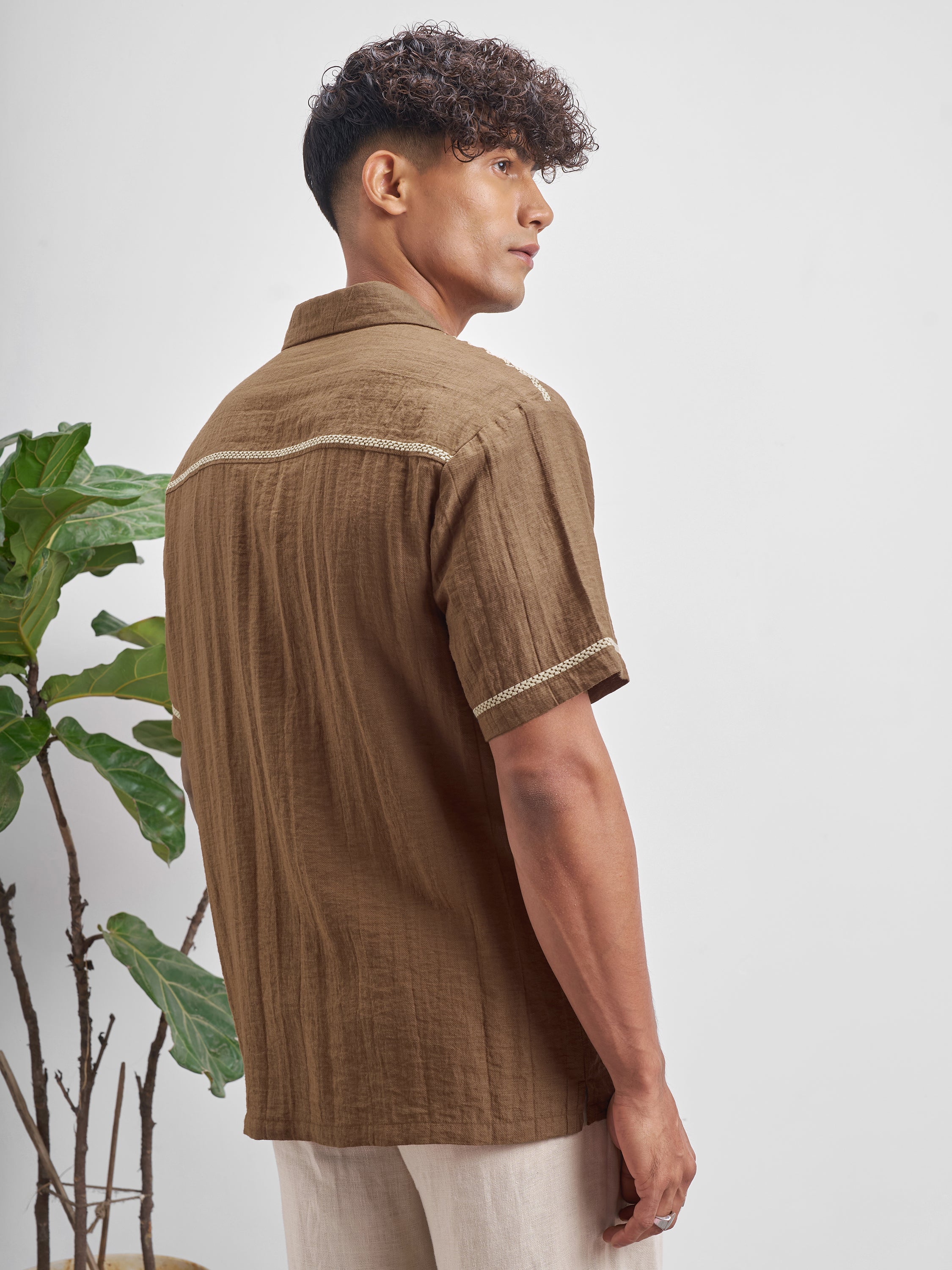 Highlander Men Brown Self Design Relaxed Fit Casual Shirt - Brown - Image 3