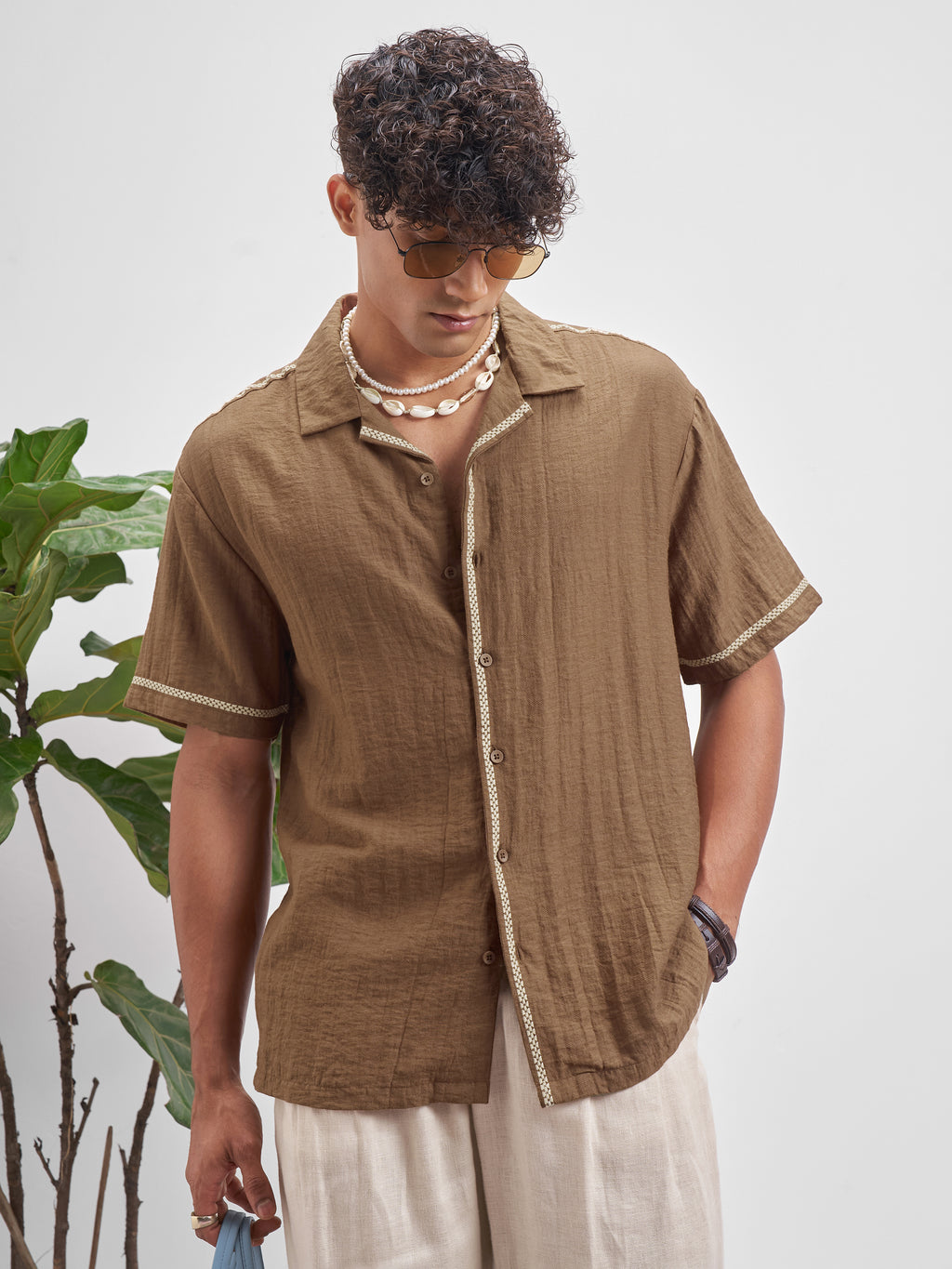 Highlander Men Brown Self Design Relaxed Fit Casual Shirt - Brown - Image 4