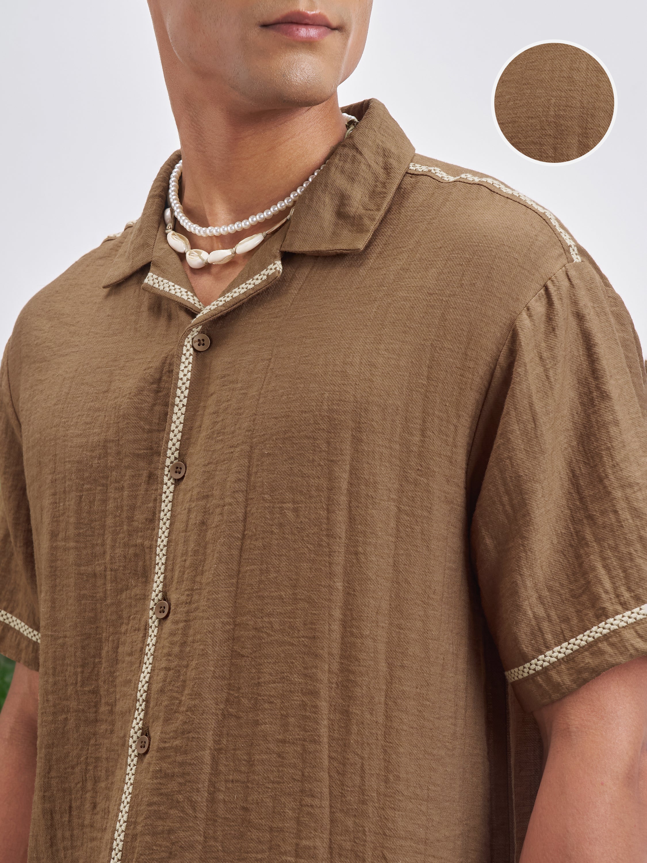 Highlander Men Brown Self Design Relaxed Fit Casual Shirt - Brown - Image 5