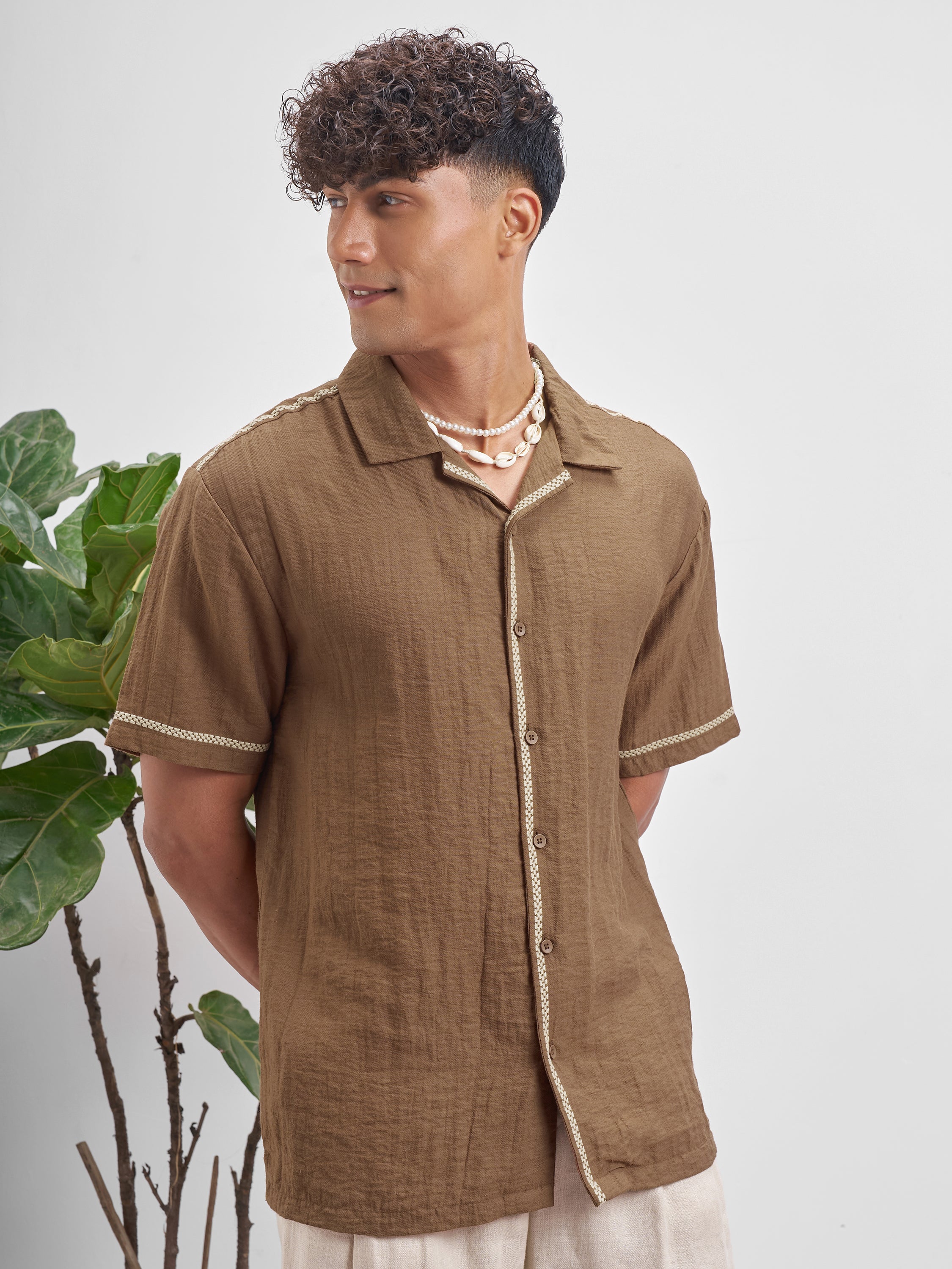 Highlander Men Brown Self Design Relaxed Fit Casual Shirt - Brown - Image 6