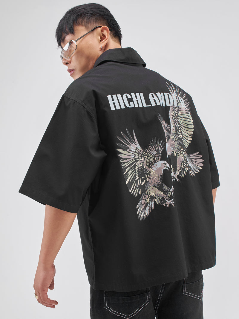 Highlander Men Black Printed Boxy Fit Casual Shirt - Black - Image 1