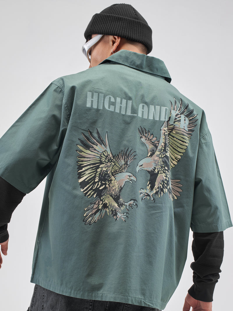 Highlander Men Green Printed Boxy Fit Casual Shirt - Green - Image 1