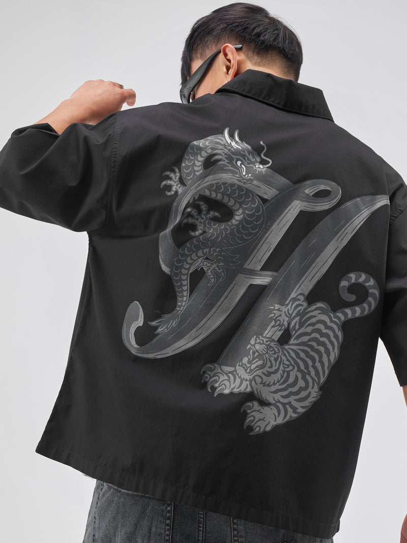 Highlander Men Black Printed Boxy Fit Casual Shirt - Black - Image 1