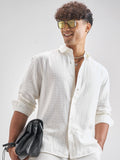 Highlander Men Off White Self Design Relaxed Fit Casual Shirt - Off White - Image 1