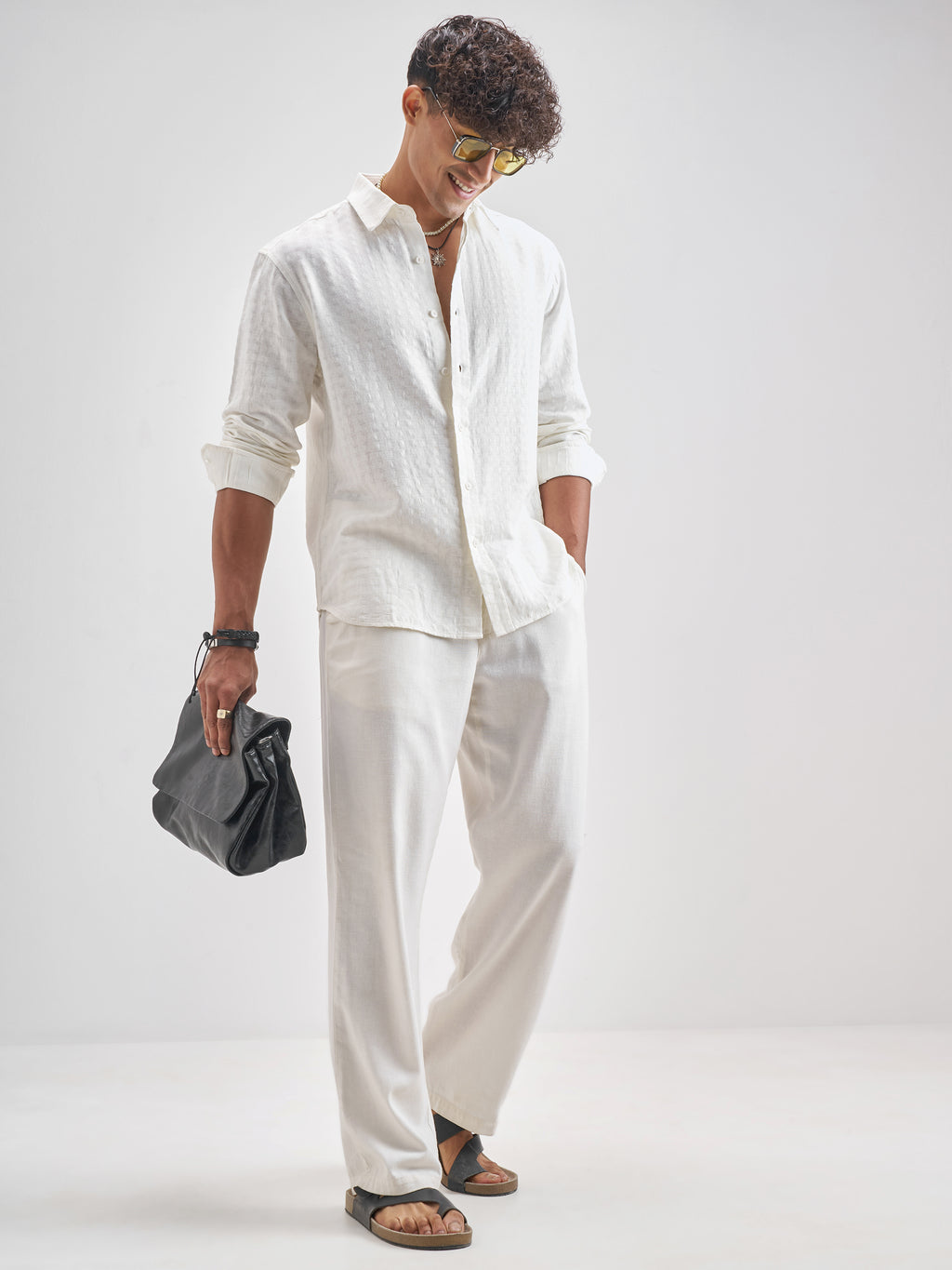 Highlander Men Off White Self Design Relaxed Fit Casual Shirt - Off White - Image 2