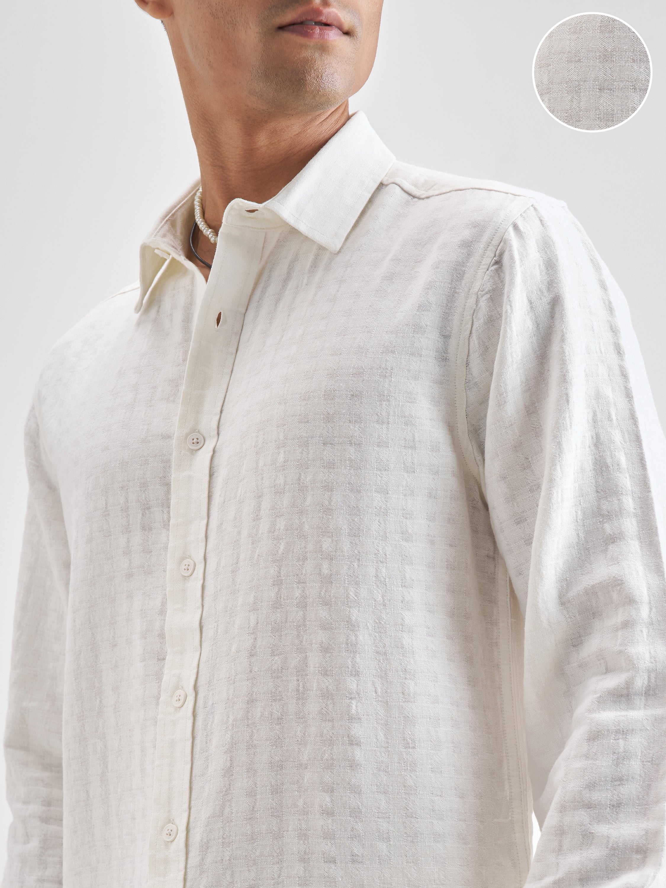 Highlander Men Off White Self Design Relaxed Fit Casual Shirt - Off White - Image 5