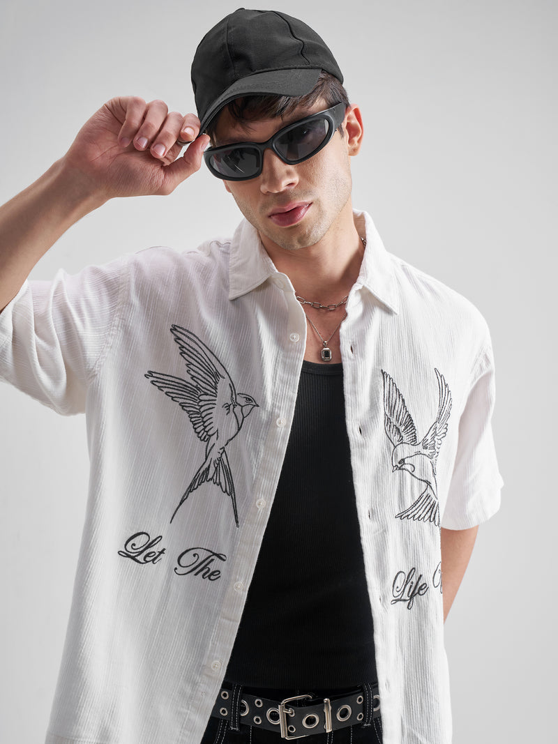 Highlander Men White Printed Boxy Fit Casual Shirt - White - Image 1