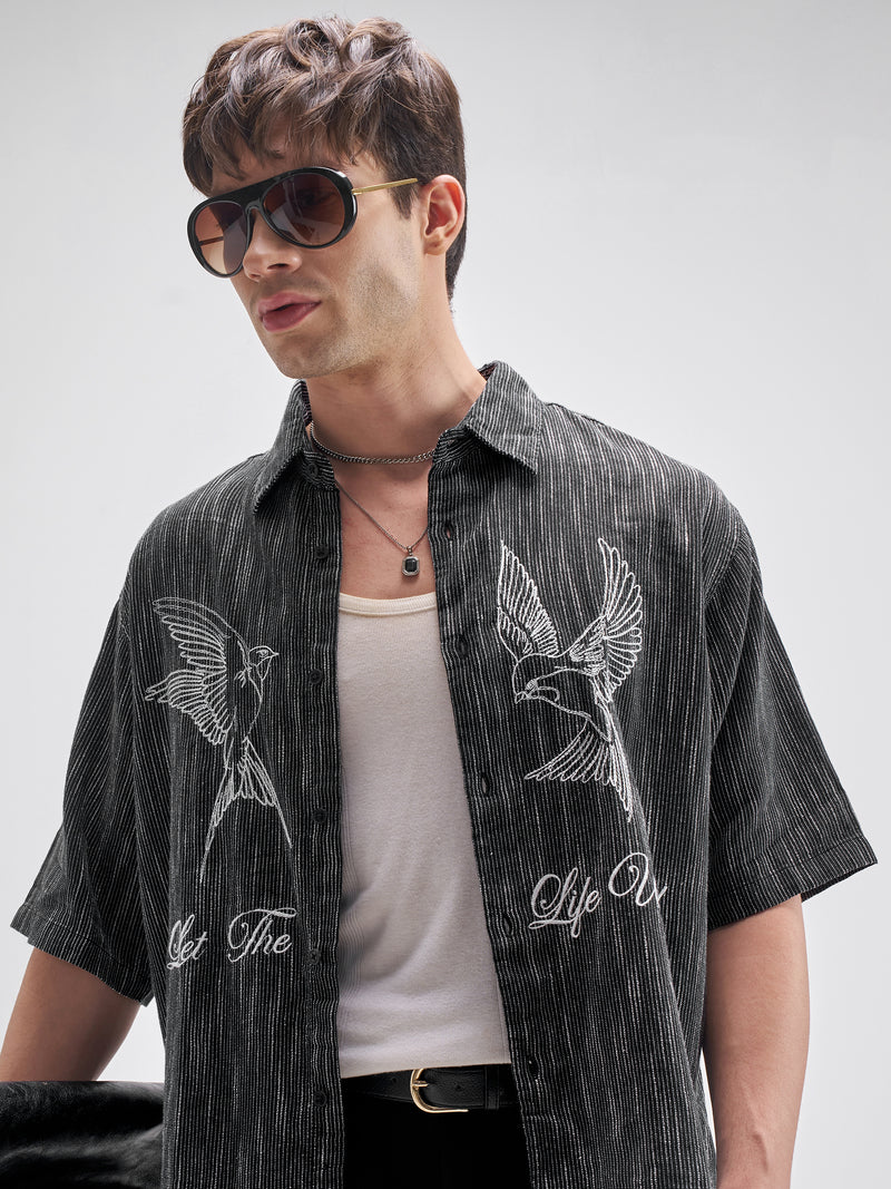 Highlander Men Black Printed Boxy Fit Casual Shirt - Black - Image 1