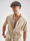 Highlander Men Beige Self Design Relaxed Fit Casual Shirt - Beige - Image 1