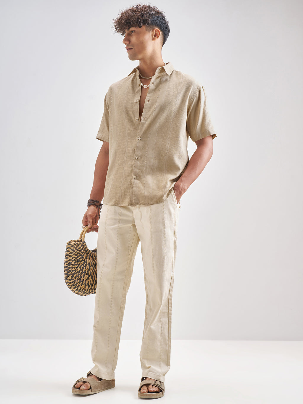 Highlander Men Beige Self Design Relaxed Fit Casual Shirt - Beige - Image 2