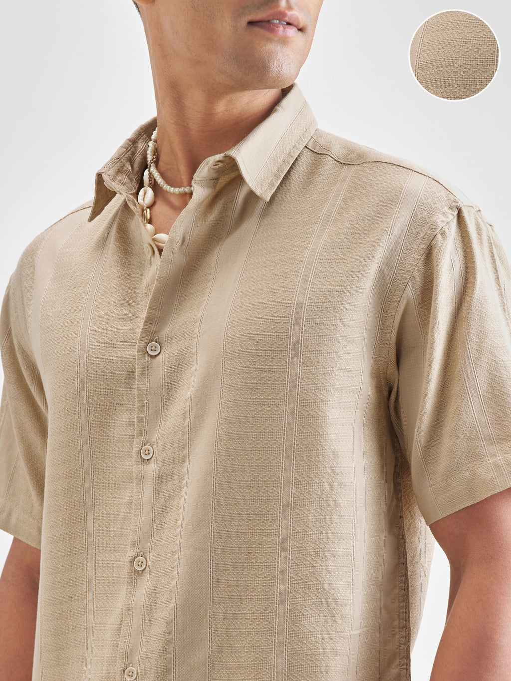 Highlander Men Beige Self Design Relaxed Fit Casual Shirt - Beige - Image 5