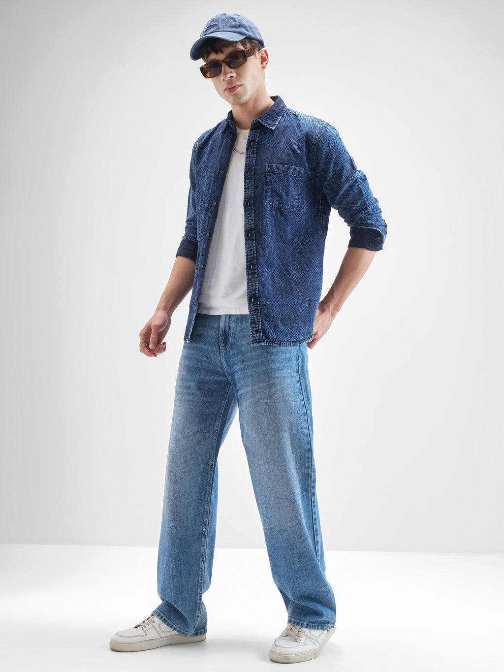 Highlander Men Blue Self Design Slim Fit Casual Shirt - Blue - Image 2