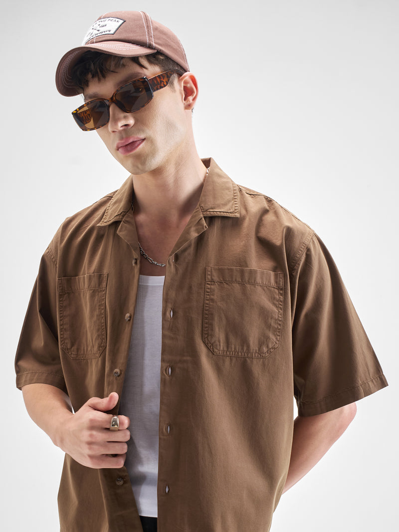 Highlander Men Brown Solid Boxy Fit Casual Shirt - Brown - Image 1