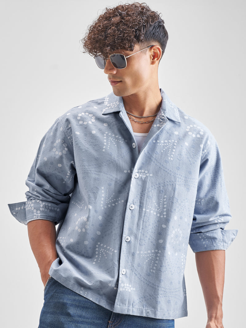 Highlander Men Blue Blue Self Design Boxy Casual Shirt - Blue - Image 1