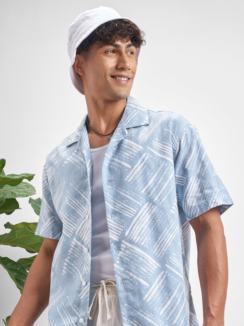 Highlander Men Blue Printed Relaxed Fit Casual Shirt - Blue - Image 1