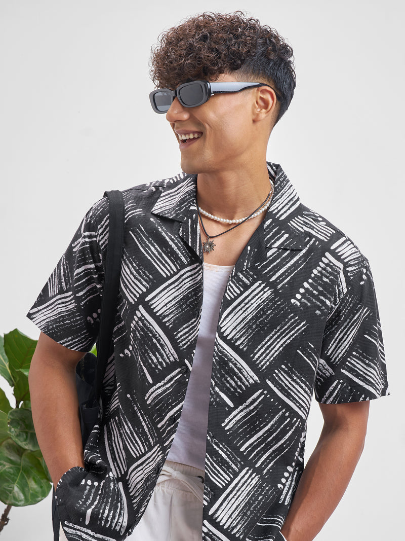 Highlander Men Black Printed Relaxed Fit Casual Shirt - Black - Image 1